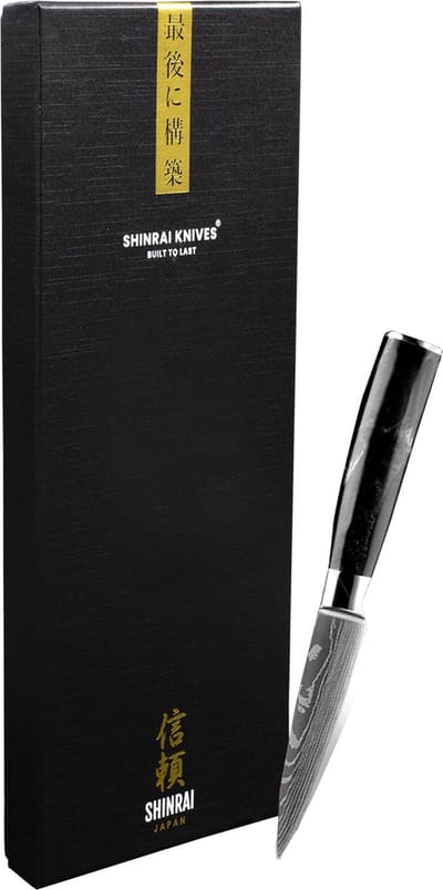 Shinrai Knives - Schilmes 8 cm - Koksmes - Mes - Damascus Print Onyx Epoxy - Met Luxe Geschenkdoos