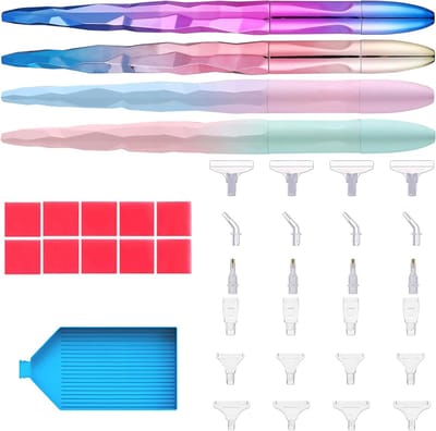 Painting Accessoireset, 38 Stuks Diamond Painting Pennen incl. 4 Potloden, 12 Kleuren, 2 Trays, 20 Vervangingstips - Complete Kit voor DIY Diamond Paintings