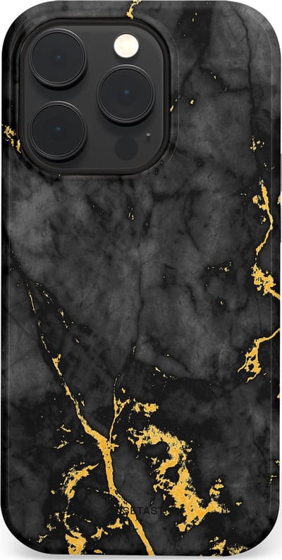 Casetastic hoesje geschikt voor Apple iPhone 14 Pro - MagSafe - Dubbellaagse bescherming - Zwarte Marmer Goud - Fashion Case - Zwart Goud