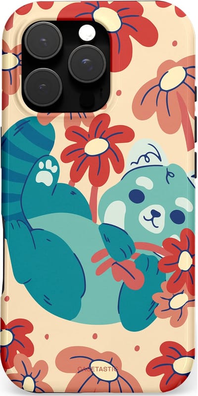 Casetastic hoesje geschikt voor Apple iPhone 16 Pro - MagSafe - Dubbellaagse bescherming - Rode panda knuffels - Fashion Case - Zand Petrol Perzik Koraal