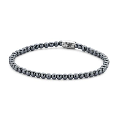 Frank 1967 Beads 7FB 0378 Natuurstenen Heren Armband - 20 cm / 4 mm - Zilverkleurig / Grijs