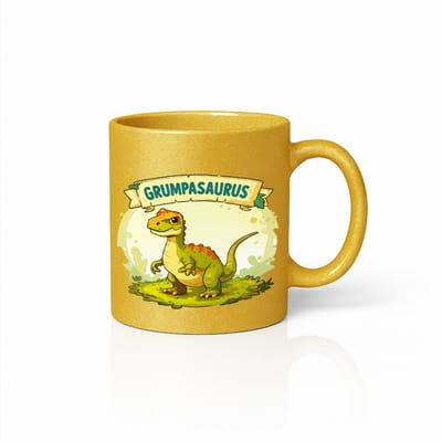 “Grumpasaurus” Gouden Mok – Grappige Dinosaurussen Cartoon Print – 330 ml Gouden Koffiebeker Cadeau