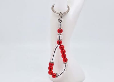 Handgemaakte Tasbih sleutelhanger van natuursteen "Bergkristal-Rode kwarts" en metaal - diameter kralen 8mm - Aantal stenen 20 - Een mooi cadeau-idee en een bijzonder aandenken