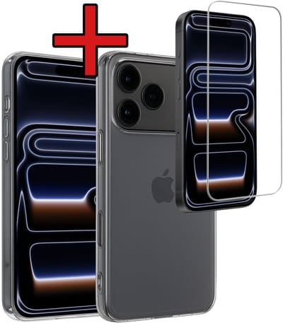 Hoesje - Met Screenprotector - Geschikt voor iPhone 17 Pro / 18 Pro - Sterk & Shockproof - Telefoon Hoes - Back Cover - Siliconen Case - Telefoonhoes - Transparant