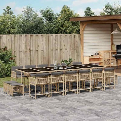 vidaXL - 17-delige - Tuinset - met - kussens - poly - rattan - gemengd - beige