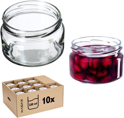 KADAX Kleine inmaakpotten, 250 ml, jampotten met deksel, luchtdichte potten om cadeau te geven, mini-potten voor honing en specerijen (10 stuks, zonder deksel)