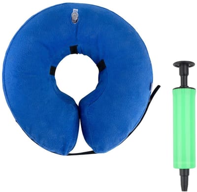 Dailygoods- Hondenhalsband Opblaasbaar - Anti-likken - Verstelbaar - Polyester/PVC - Geschikt voor nekomtrek 42-54 cm - Inclusief pomp - Hondenkraag