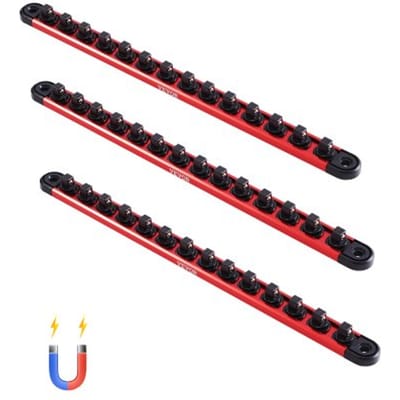 VEVOR Doppenorganizer, 3-delig, metrisch en SAE-houderrail van aluminium, 1/4, 3/8 en 1/2 inch, doppenorganizer met 360° draaibare clips voor gereedschapskisten, voor maximaal 40 doppen