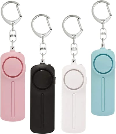 Oneay 4 persoonlijke alarmapparaten, veiligheidsalarm sleutelhangers met LED-zaklampjes, zelfverdedigingsalarm sleutelhangers, persoonlijke beschermingsmiddelen voor vrouwen, kinderen en ouderen.