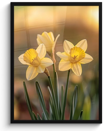 Poster in lijst - Fotolijst 50x70 cm - Posters - Bloemen - Geel - Wazig - Posterlijst zwart - Decoratie - Wanddecoratie woonkamer - Muurdecoratie slaapkamer