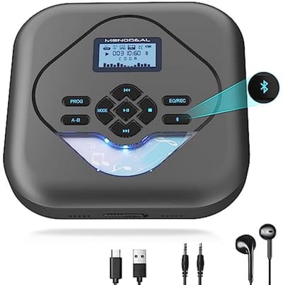 Draagbare CD-Speler met Bluetooth, Ingebouwde CD-Brander en Oplaadbare Batterij