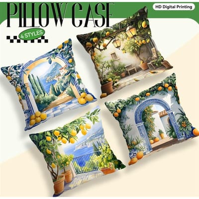 Fruit Citroen Landhuis Kussenhoes Bedrukt Polyester 45x45cm Sierkussenhoes Decoratief Bankkussen Kussenhoes Huisdecoratie 45x45cm