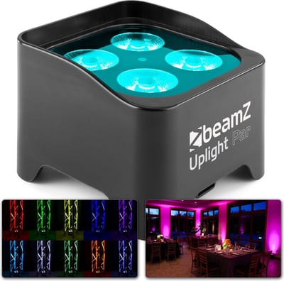 Uplighter - BeamZ BBP90 Uplight met 4 x 4W LED's en ingebouwde accu dus overal te gebruiken. Incl. afstandsbediening