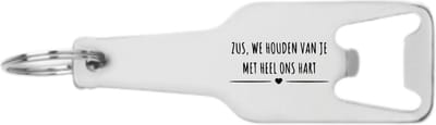 Akyol - zus we houden van je met heel ons hart flesopener - Zus - zus cadeau - leuk cadeau voor je zus om te geven - 105 x 25mm