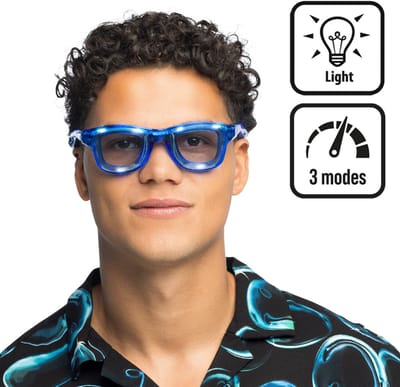 Boland - LED partybril Blink blauw Blauw - Volwassenen - Grappig en Fout - Festival - Carnaval - Foute Party