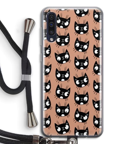 Case Company® - Hoesje met koord geschikt voor Samsung Galaxy A50 hoesje met Koord - Kat - Telefoonhoesje met Zwart Koord - Bescherming aan alle Kanten en Over de Schermrand