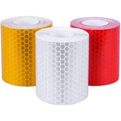QTTVBTNA - Reflecterende tape set – Zelfklevende veiligheidsstrip - Sterk reflecterend - Voor auto, motor & fiets - PVC - Wit/Rood/Geel - 5cm x 3m - 3 rollen