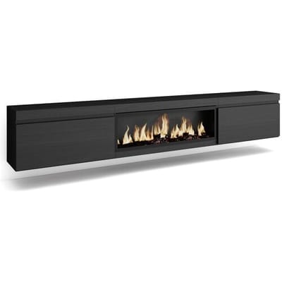 Skraut Home TV-Meubel, Lowboard, 267x35x45cm, Groot formaat TV, Elektrische haard XXL, Hangend, Zwart