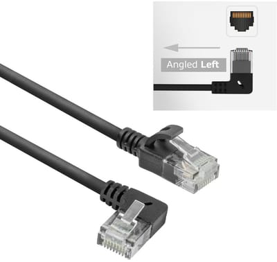 ACT Zwarte 3 meter U/UTP CAT6A LSZH slimline patchkabel met RJ45 connectoren, recht naar 90° haaks links DC1903