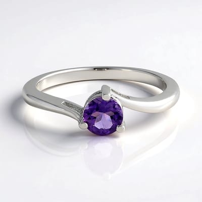 Cavill - Zilveren Ring met Siberische Amethist 0,661 ct - 925 Sterling Zilver Geplatineerd - Ronde Paarse Edelsteen - Elegant Modern Design