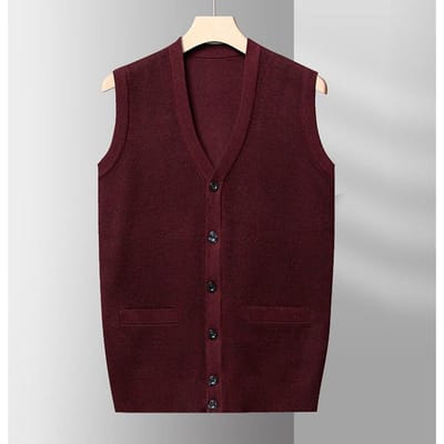 Papa Herfst Heren Nieuw Los Vest Mode Eenvoudige V-hals Effen Kleur Casual Vest Onderlaag Gebreid Vest. M white