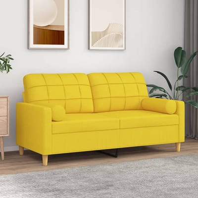 vidaXL - Tweezitsbank - met - sierkussens - 140 - cm - stof - lichtgeel