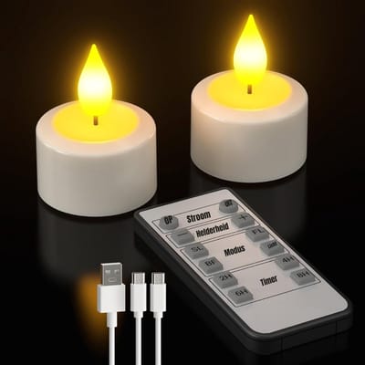REN® Led Kaarsen Met Bewegende Vlam - Oplaadbare Waxinelichtjes - Oplaadbare Kaarsen - Oplaadbare Theelichtjes - Wit - 4cm x 4cm x 6cm