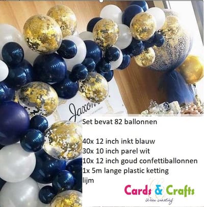 Cards & Crafts Ballonnenboog - Ballonnen set - Inkt blauw - Wit - 80 Delig