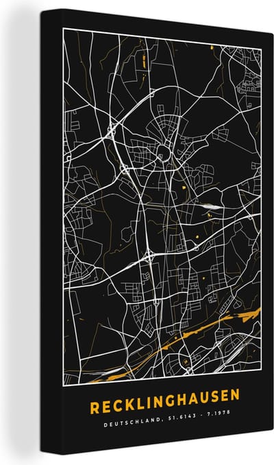 Canvas Schilderij Goud – Duitsland – Plattegrond – Gold – Stadskaart – Kaart – Recklinghausen - 20x30 cm - Wanddecoratie