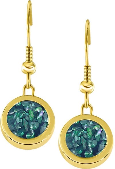 Quiges RVS Schroefsysteem Oorhangers Oorbellen Goudkleurig met Verwisselbare Blauwe Vlokjes Schelp Mini Munt Set - ECOS190