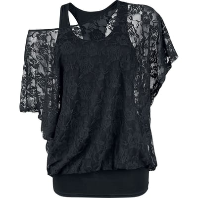 Gothicana by EMP - Gothic T-shirt - 2 in 1 Spitzen Shirt - M tot 3XL - voor Vrouwen - zwart