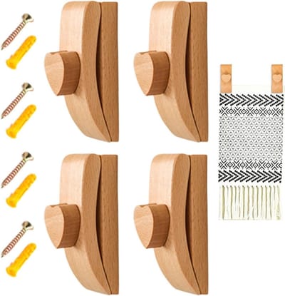 Wandkleed Ophangsysteem - Textielhouders - Decoratie Ophangen - Verstelbare Klem - 4 Stuks - Houtkleur