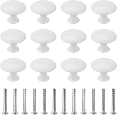 12 Stuks Witte Knoppen voor Kasten, 30mm Ronde Deurklinken, Ideaal voor Meubels en Lades met Schroeven