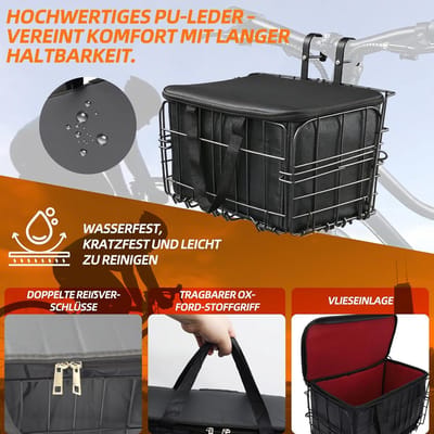 Fietsmand Voor - Stuurmand Bagagedrager - Boodschappen Vervoeren - Verwijderbare Binnentas - 38x29x17.5 cm - Zwart