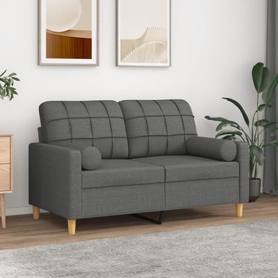 vidaXL - Tweezitsbank - met - sierkussens - 120 - cm - stof - donkergrijs