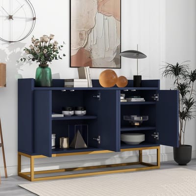 DESMIU Dressoir - Minimalistisch Opbergkast Met 4 Deuren En Verstelbare Planken - Voor Woonkamer Keuken Of Hal - Spaanplaat - 120x30x80 Cm - Marineblauw