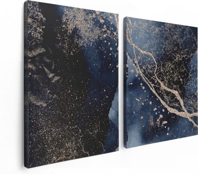 Artaza Canvas Schilderij Tweeluik Abstracte Kunst - Zwarte Marmer met Gloed - 120x80 - Foto Op Canvas - Canvas Print