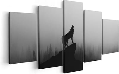 Artaza Canvas Schilderij Vijfluik Silhouet Van Een Huilende Wolf - Abstract - 100x50 - Foto Op Canvas - Canvas Print
