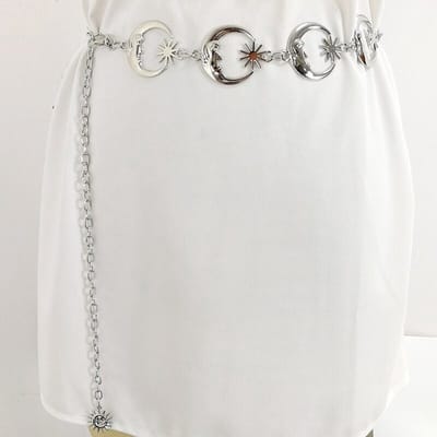 WiseGoods Luxe Tailleriem Maan & Zon - Riem Voor Jurk / Rok - Riemen Voor Jurken & Rokken - Kleding Accessoires - Design - Zilver