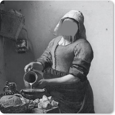 Muismat 20x20 cm - Mousepad Het melkmeisje - Johannes Vermeer - Zwart - Wit - Muismatten