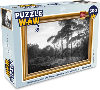Puzzel Italiaans landschap parasoldennen - Hendrik Voogd - Lijst - Goud - Legpuzzel - Puzzel 500 stukjes