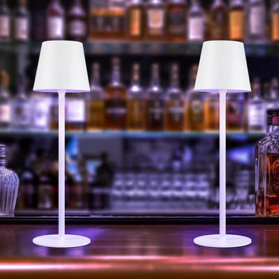 Glitzerlife - Tafellamp Tafellamp -2 Stuks Draadloos Tafellamp LED - RGB kleurwissel dimbaar touch - bureaulamp nachtlamp IP54 waterdicht metaal - USB oplaadbaar modern - Ø37.5 cm - Wit