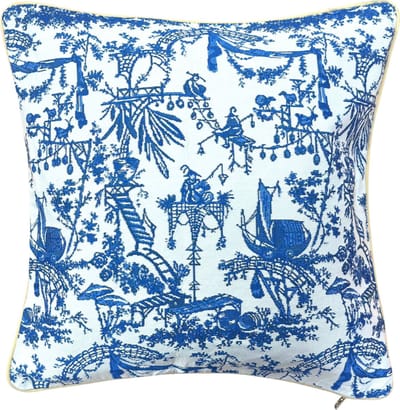 Kussenhoes - Luxe gobelinstof - Chinoiserie - Blauw - Wit - British Museum - 45x45 cm