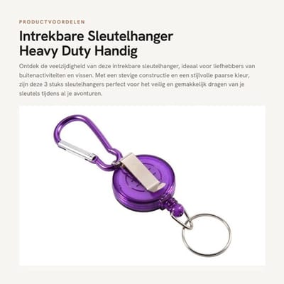 Sleutelhanger Intrekbaar - 3 Stuks - Heavy Duty - Sleutelhouder - Nylon Koord - Connector - 75 cm Lengte - Reelhouder