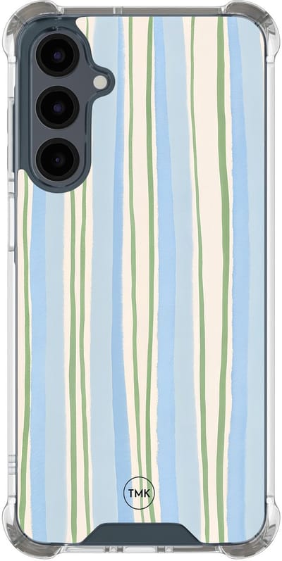 Shockproof hoesje geschikt voor Samsung Galaxy A16 - Pastelblauwe strepen - Schokbestendig - Verhoogde randen - TPU case - Extra Sterke Back Cover - Gestreept - Transparant, Blauw