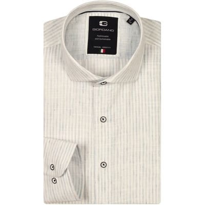 Giordano Overhemd Row Striped Cotton Linnen Mélange Cutaway Collar Licht Blauw / male