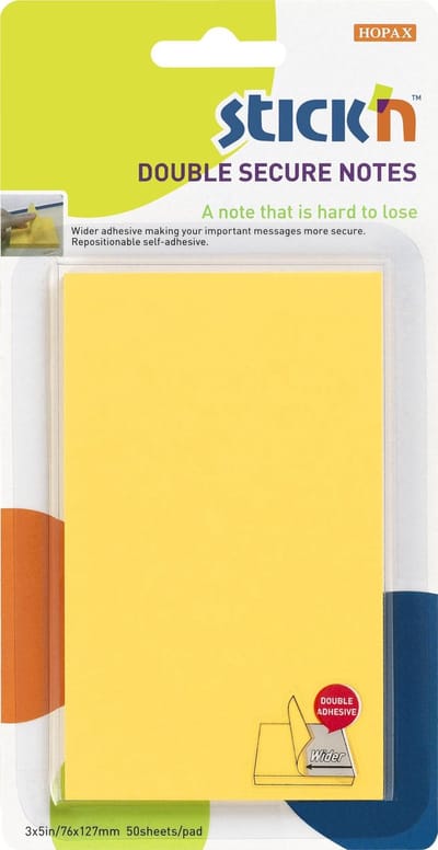 Stick'n Sticky Notes - Extra Brede Lijmlaag - 76x127mm - Mango Geel - 50 Memoblaadjes