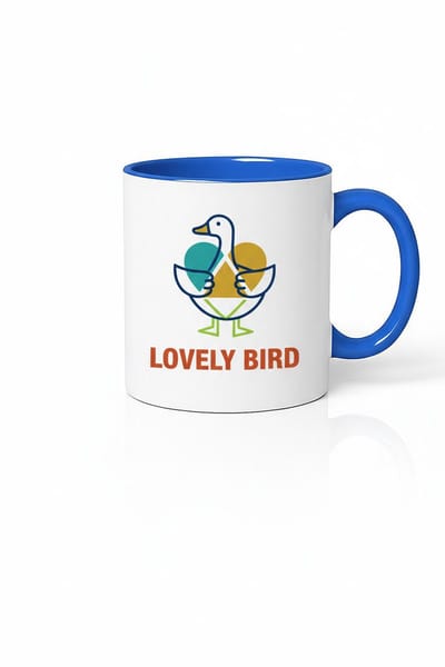 Lovely Bird Mok | Keramische Koffiemok met Uniek Vogel Design, Blauwe Rand & Handvat