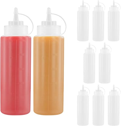Dailygoods- Squeeze Fles 500ml - Set van 10 - Kunststof - Dosering met Schaal - Antislip - Translucent voor Gemakkelijke Identificatie - Sauzenfles