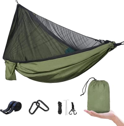 longziming -Hangmat Met Mugnet - Hangbed Met Insectenbescherming - Camping Hangmat - Zijrits Voor Volledige Bescherming - Duurzame Drievoudige Stiksels - Ademend En Snel Droog Materiaal - 1 Set